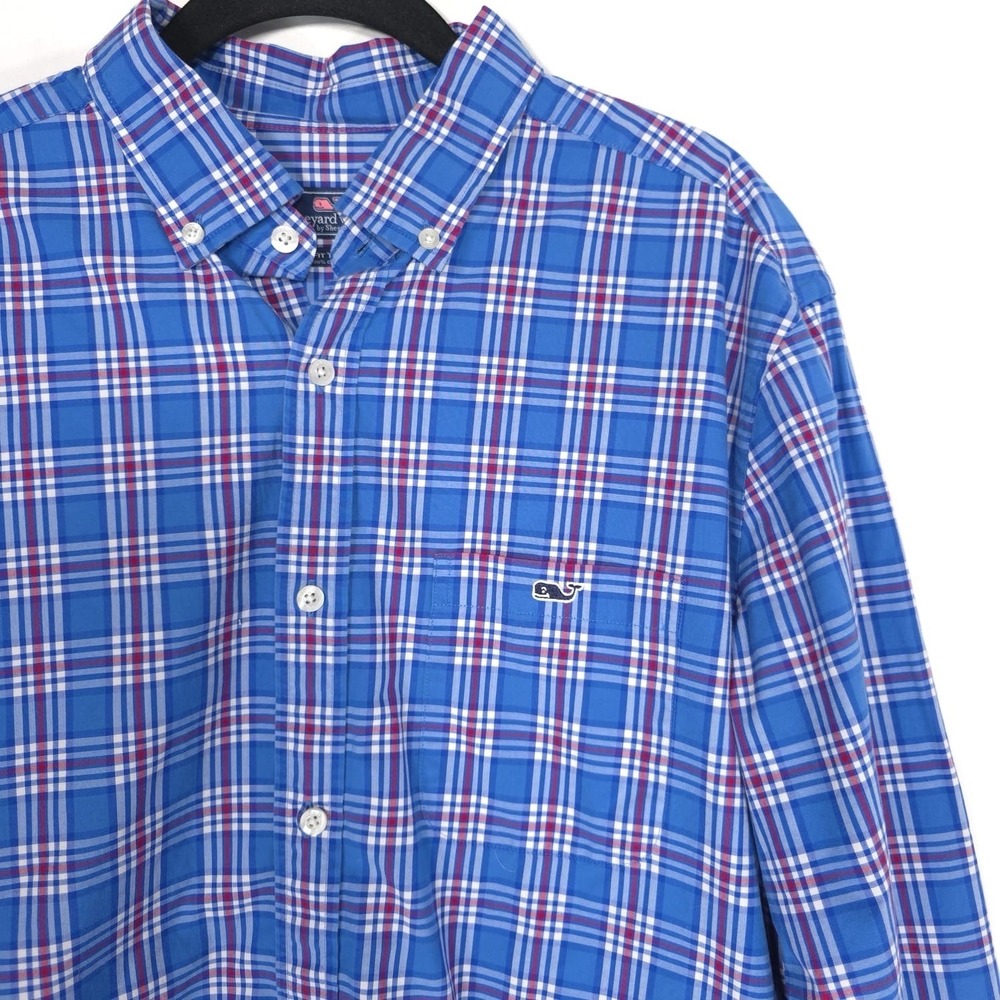 Vineyard Vines Men's Shirt LARGE Blue Plaid Classic Fit Tucker Check‎ 1W3307